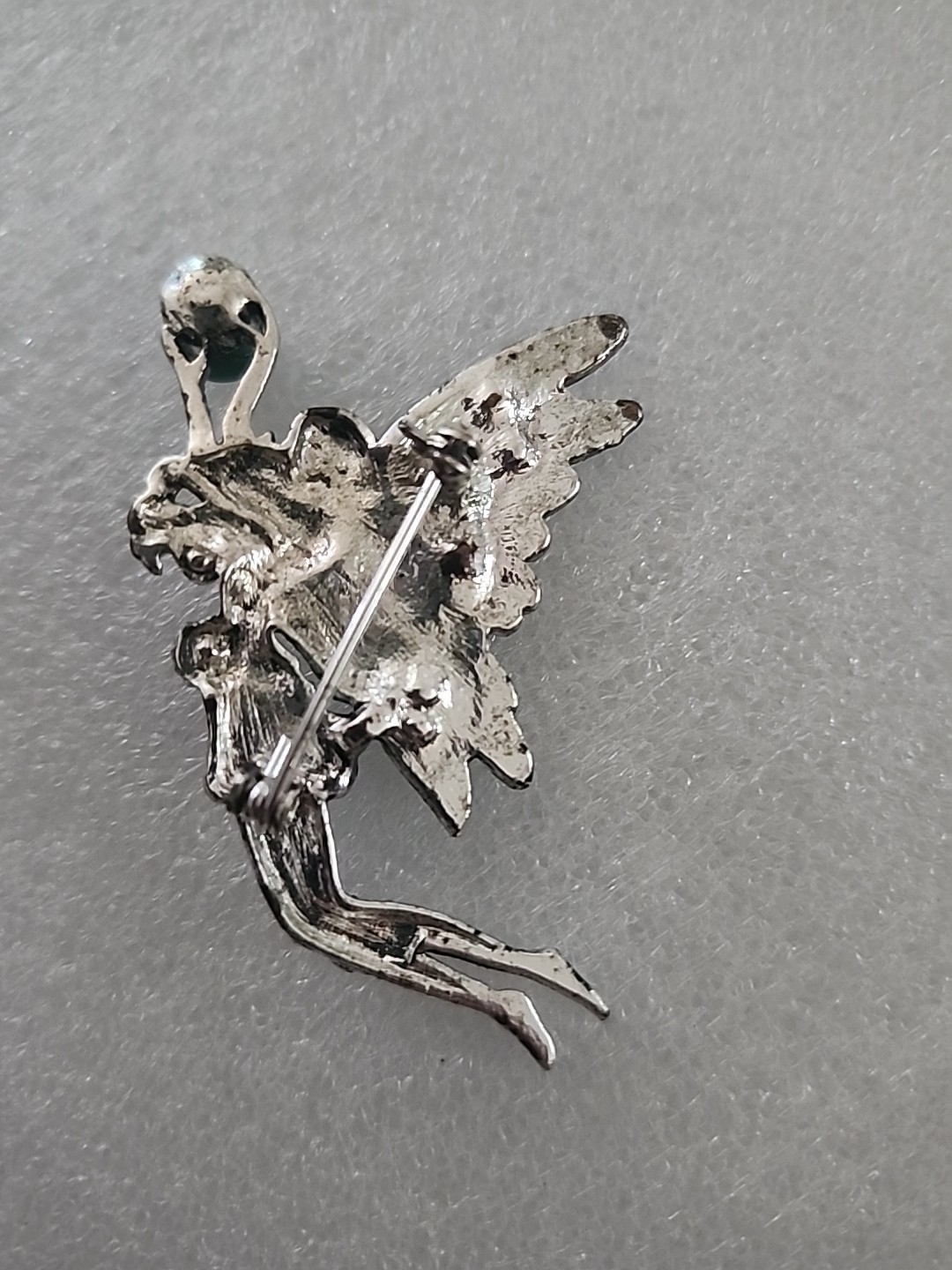 Silver Tone Enamel And Rhinestone Beautiful Fairy Brooch Whimsical Fairycore