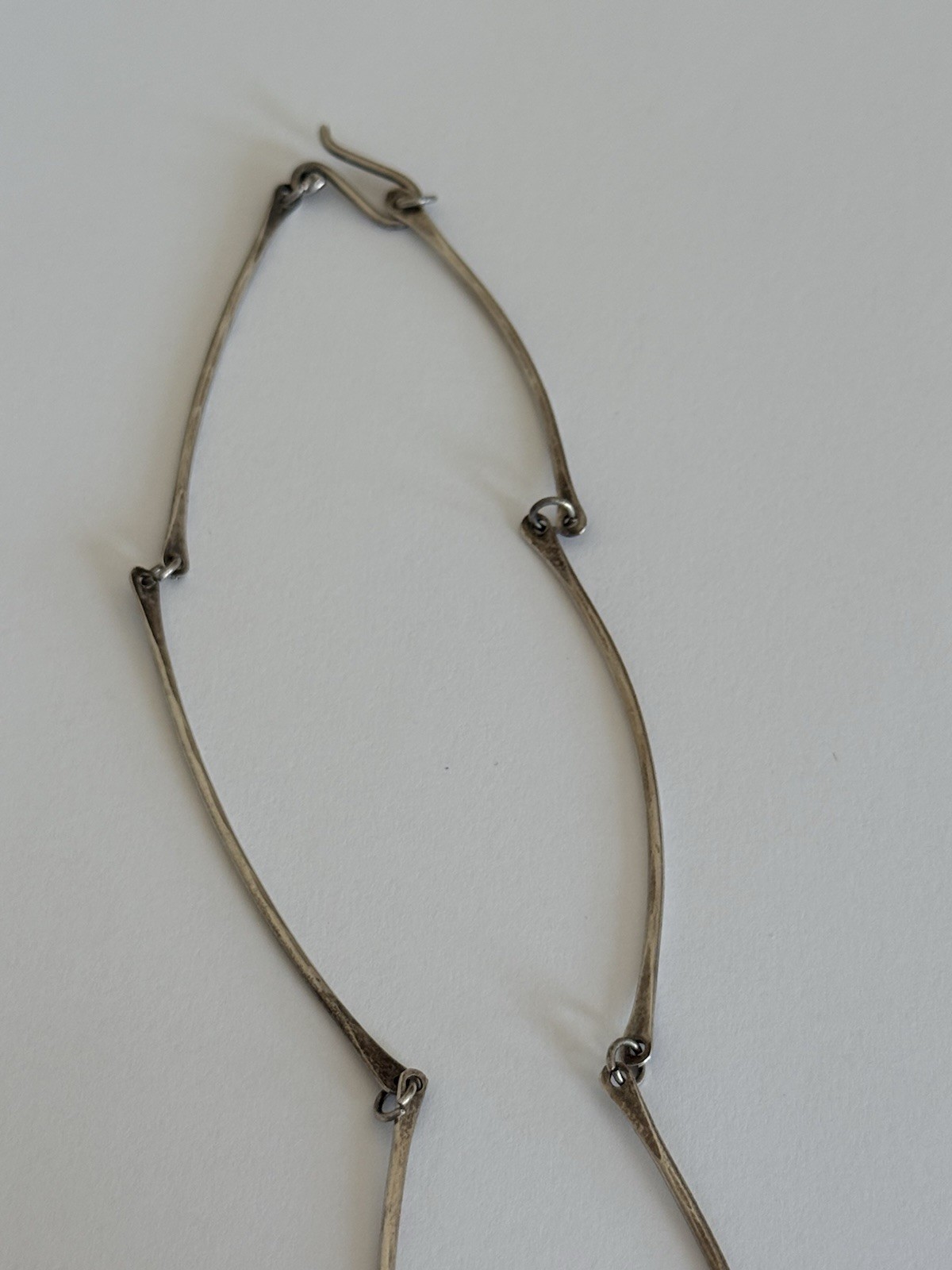 Vintage Modernist Bar Link Sterling Silver Fringe Paddle Necklace