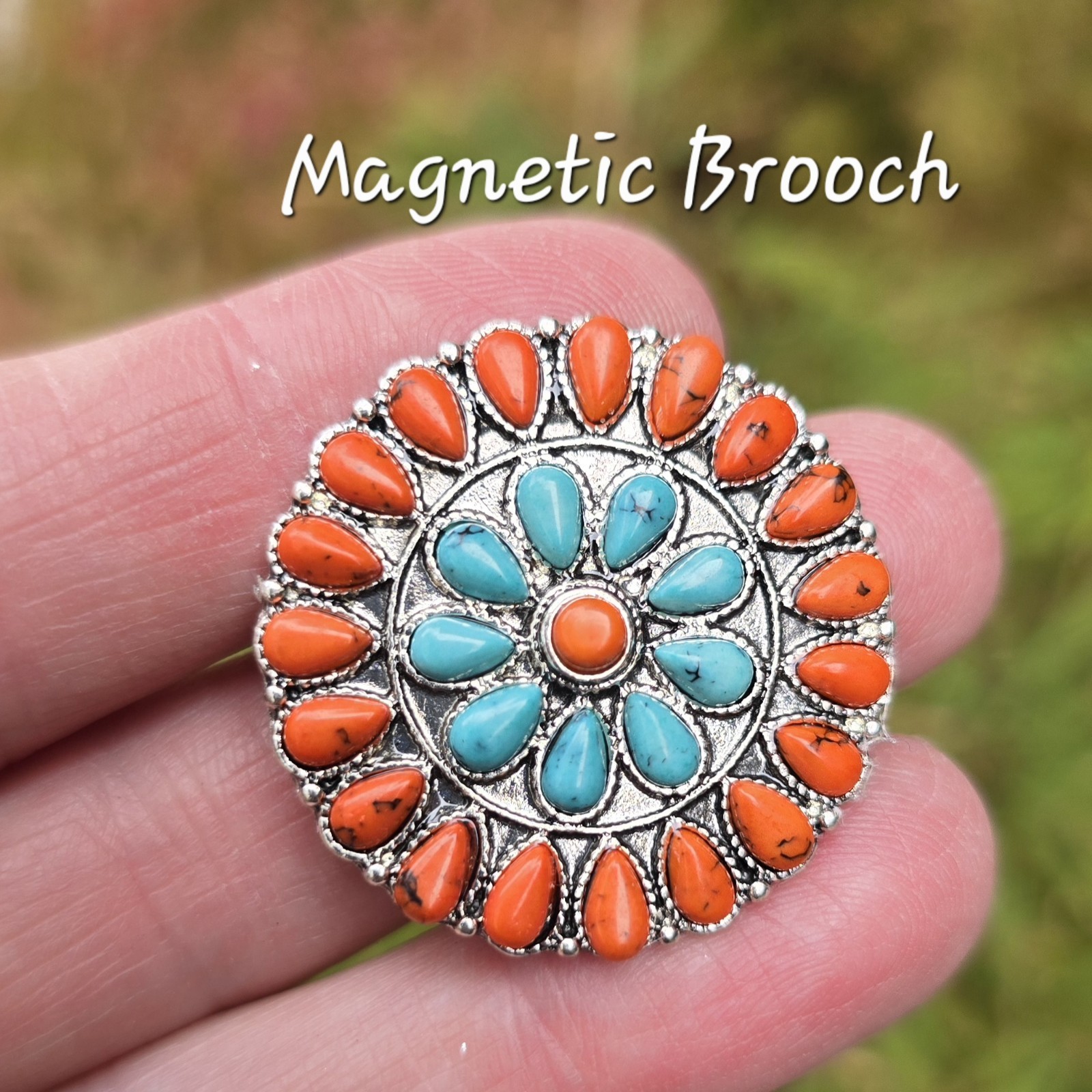 Magnetic Brooch, Faux Turquoise, Jasper. Western Jewelry, Scarf,Hat Magnetic Pin