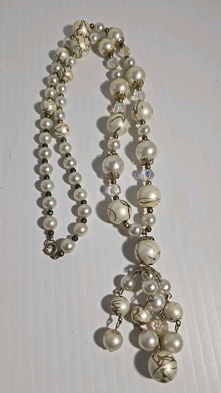 Two Vintage Beaded Necklaces Earthtones Layering 1-Tasseled 1-Multistrand Japan