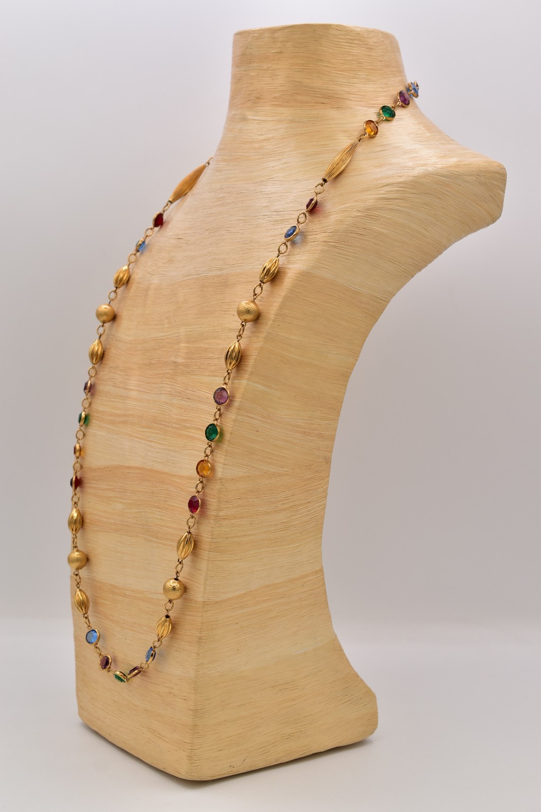 Vintage Austrian Crystal USA Necklace Gold Multicolor Open Bezel Station BinG