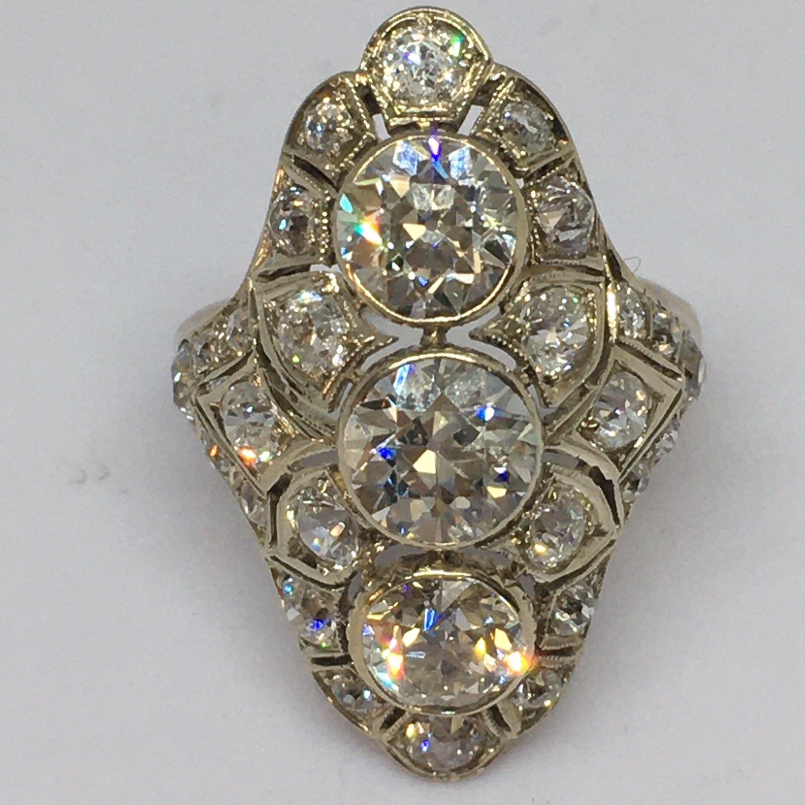 Art Deco 1920s Antique Ring 14K Gold 3.85 Ct Old European Cut American Size 6.5