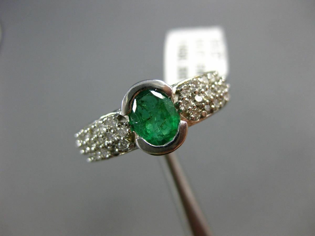 ESTATE 1.53CT DIAMOND & EMERALD 14KT WHITE GOLD OVAL SEMI BEZEL ENGAGEMENT RING