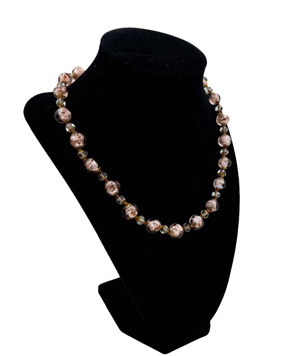 ANTIQUE VENETIAN PINK GOLD FOIL HAND-MADE POURED GLASS CHOKER CRYSTAL NECKLACE