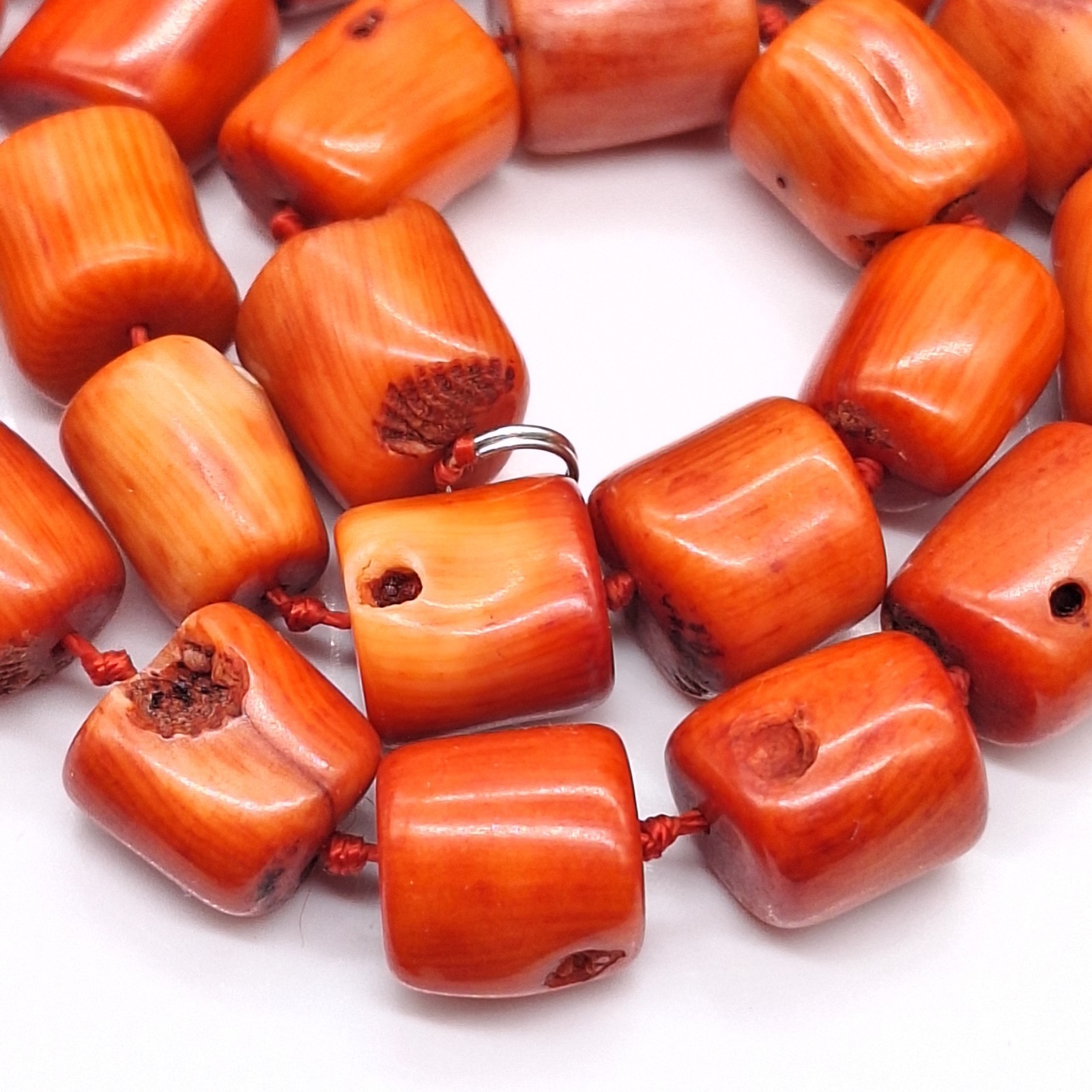 Vintage 91g Thick Natural Genuine Salmon Red Coral Beads Necklace