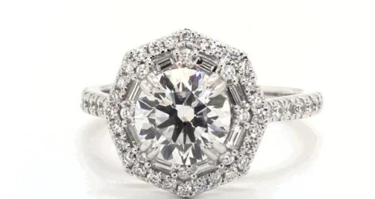 Attractive Art Deco Halo Design In 925 Sterling Silver & Moissanite Ring