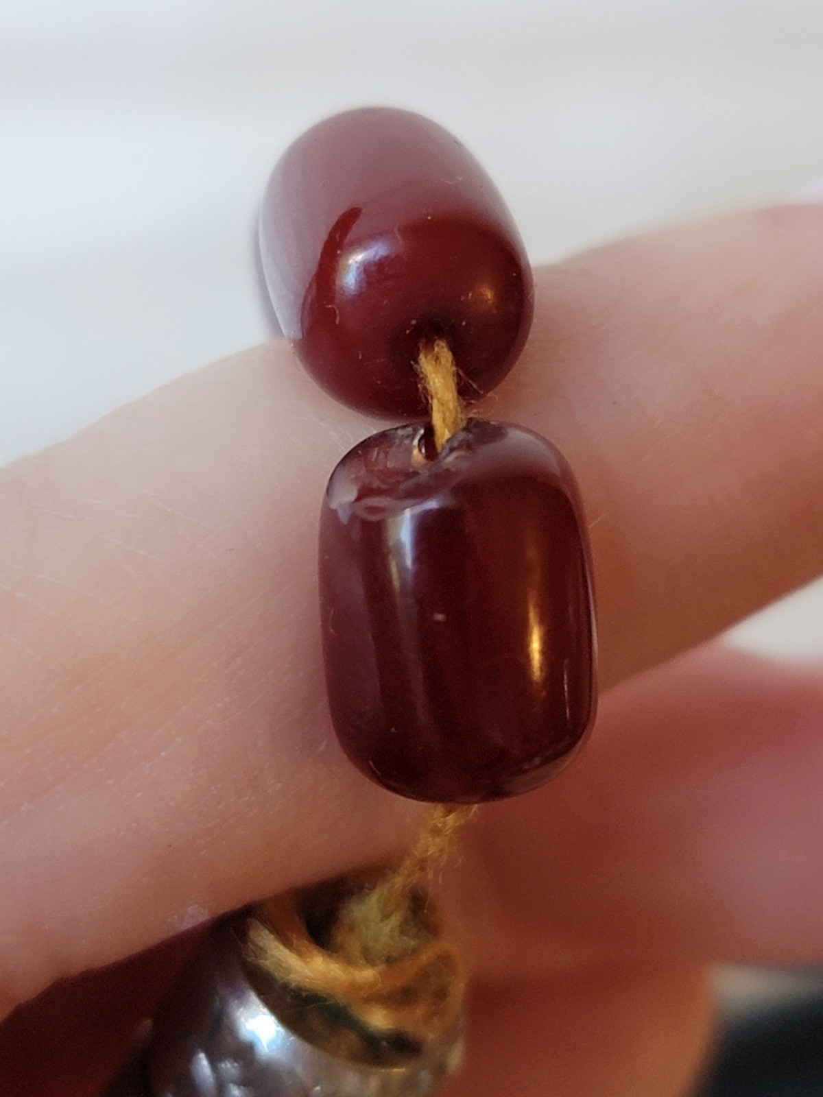Cherry Amber Bakelite Barrel Prayer Bead Necklace – 76 Grams