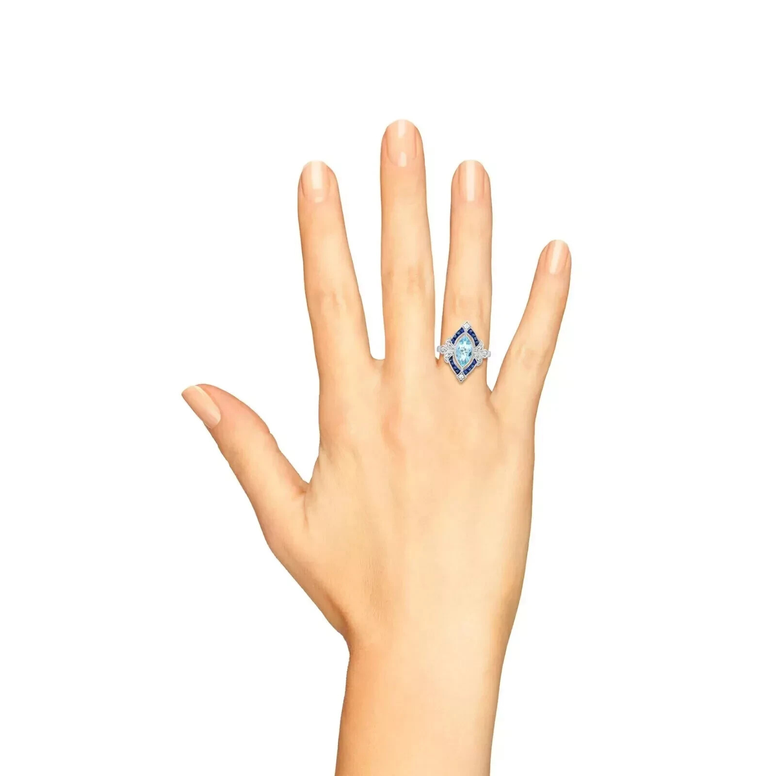 Art Deco Vintage Style 2.7Ct Aquamarine Lab Created Diamond Wedding Silver Ring