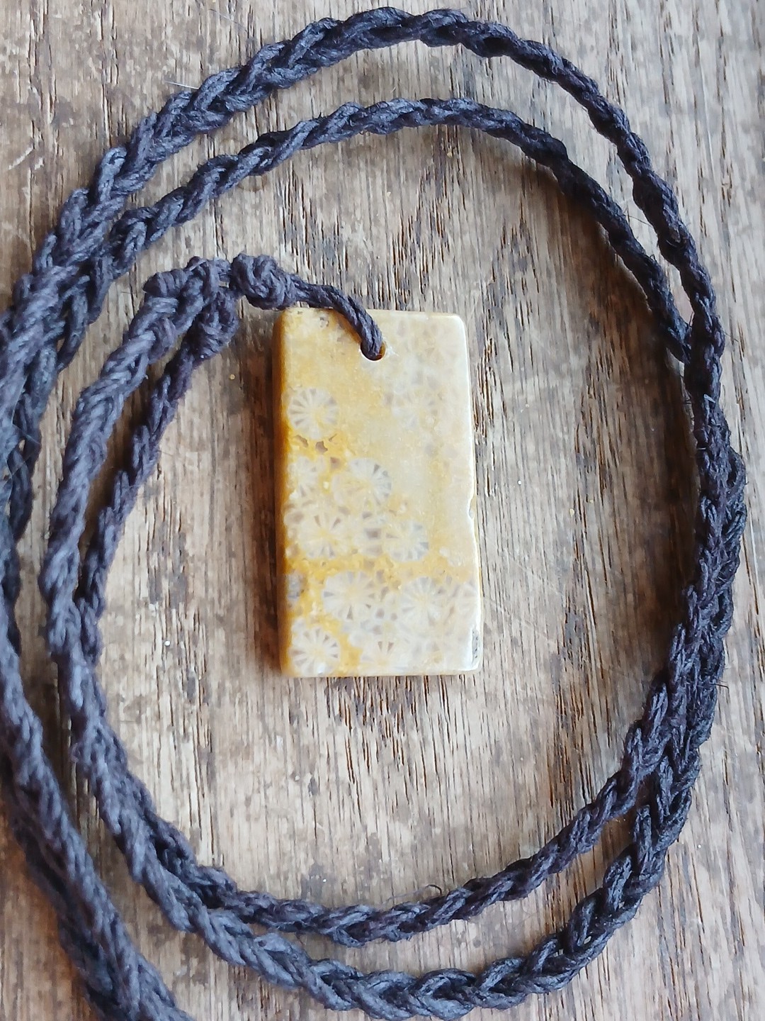 Fossil Coral Necklace Hemp Cord Hippie Boho Layering Science Archeology