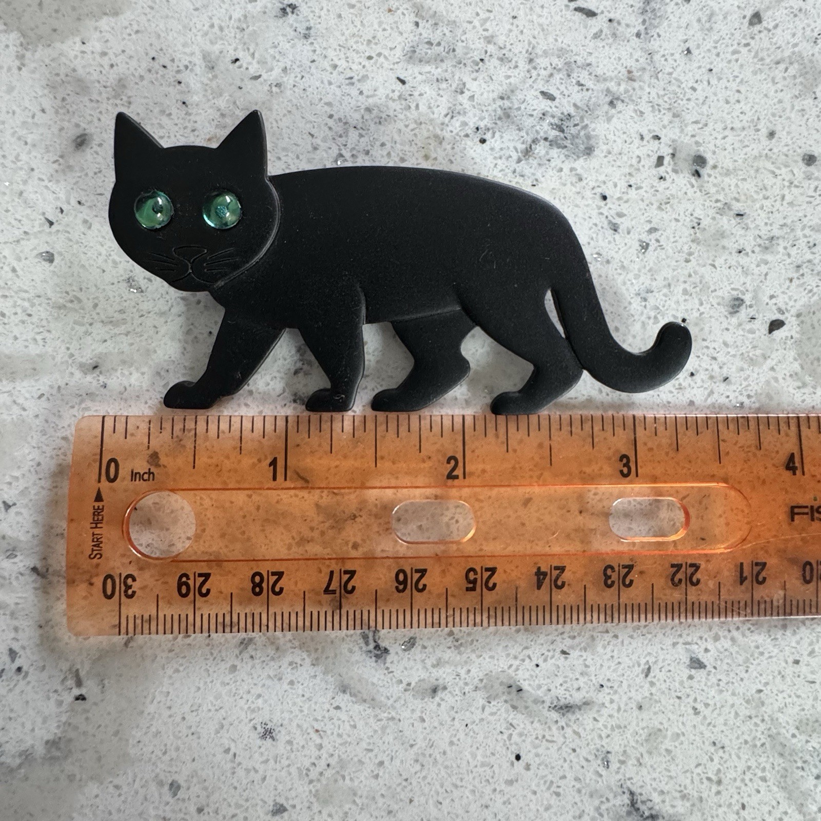 Vintage 1980s/1990s Metal Black Cat Pin Brooch Green Eyes