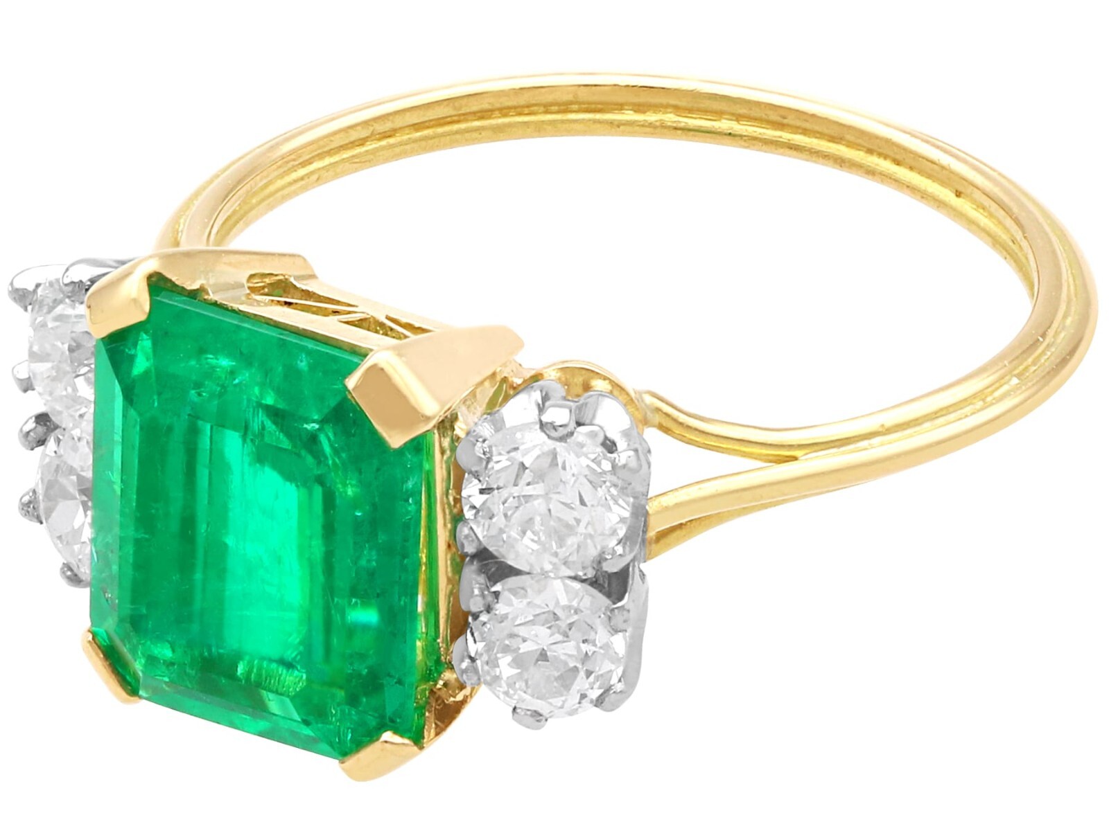 Antique 2.21Ct Emerald and 0.60Ct Diamond, 18k Yellow Gold Ring Circa 1935
