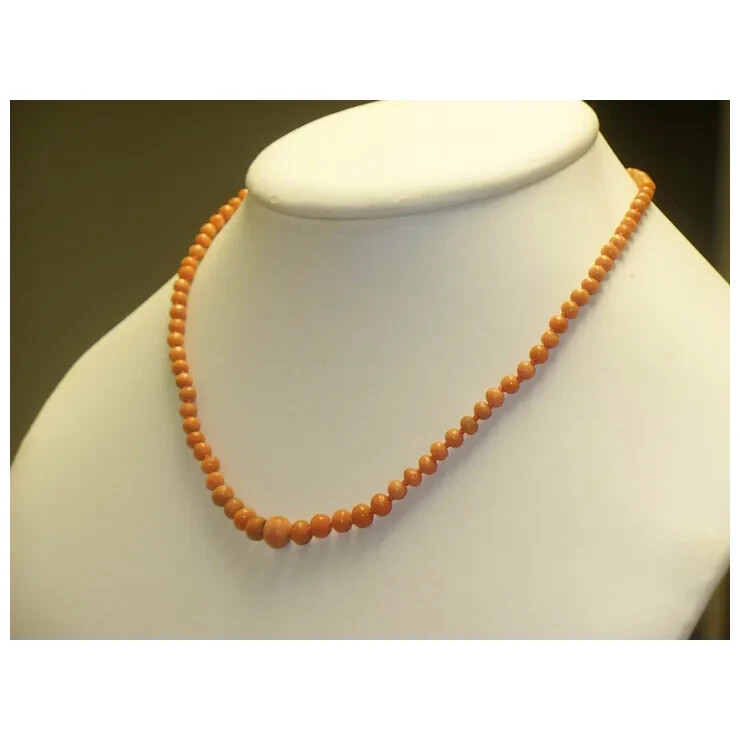 Antique Salmon color Graduated CORAL CHOKER Vintage Child Necklace 15 inch