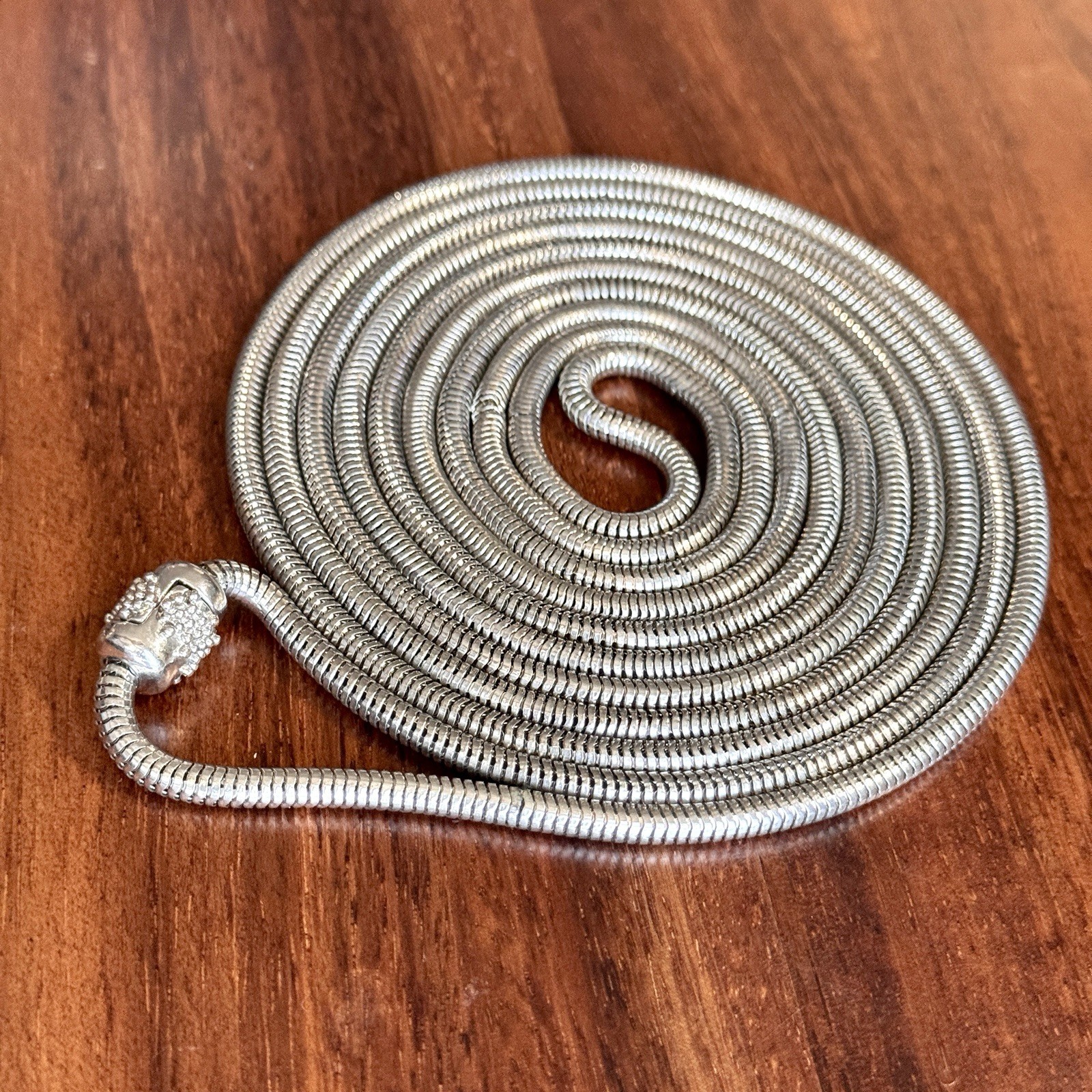 Extra Long 90” Snake Chain Wrap Necklace Multi Strand Magnetic Clasp Silvertone