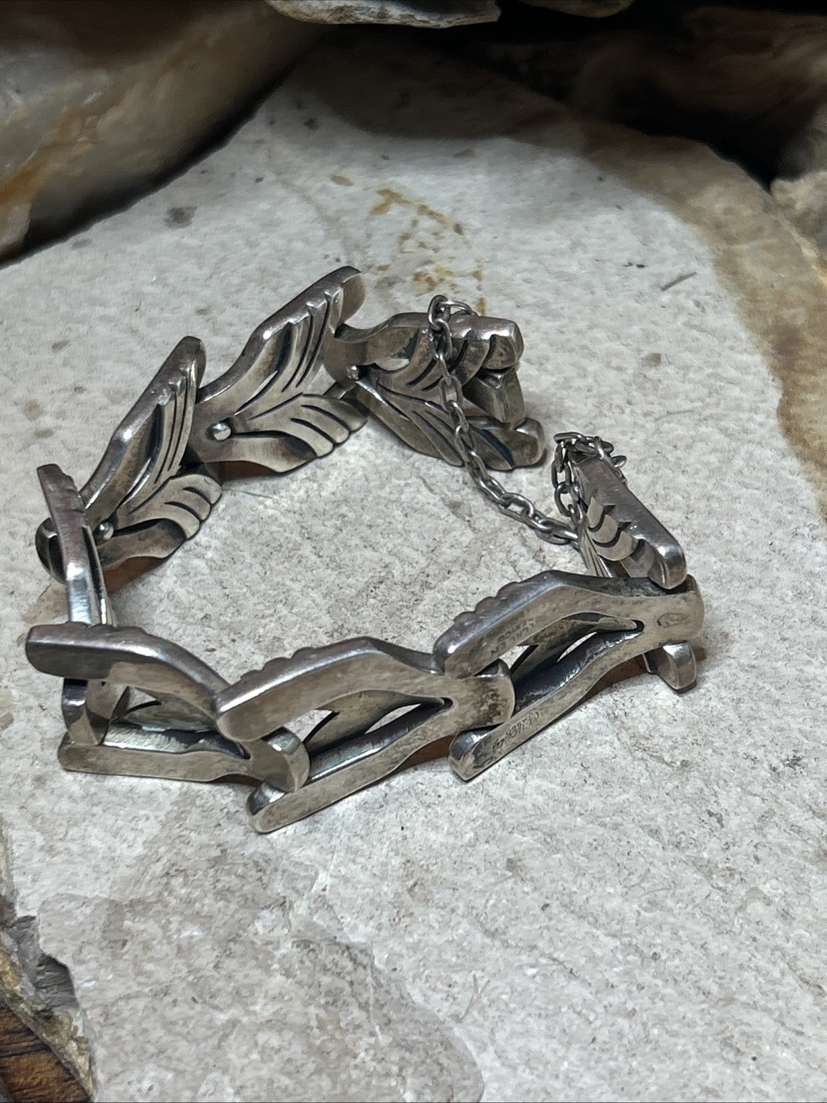 54. Vintage Maricela TAXCO 925 Sterling Linked Panel Bracelet 81.5g, 6 3/4″ Mex
