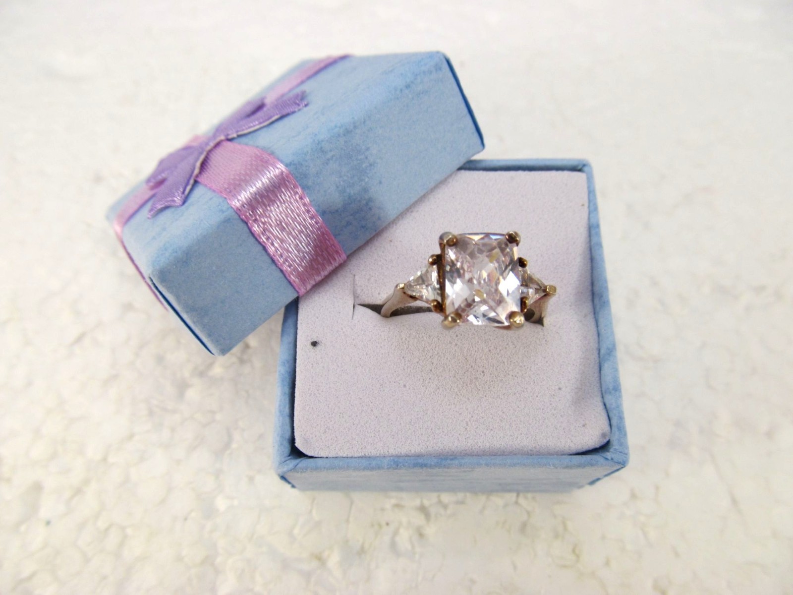 925 Sterling Silver Gold Vermeil Princess Trillion CZ Statement Ring Size 6 Vtg