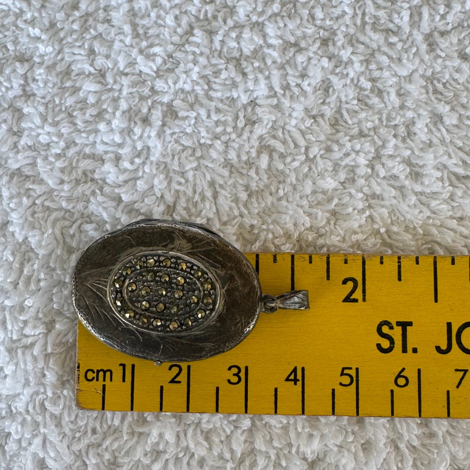 Vintage Signed NF 925 Marcasite Flora Locket Pendant Oval 12.58G Sterling Silver