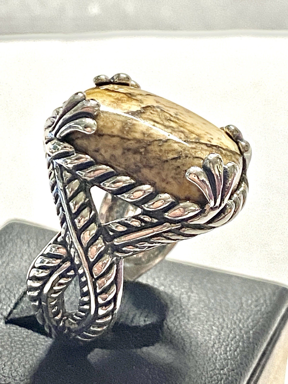 Vintage Caroyln Pollack Relios Sterling Woven Rope Picture Jasper Ring Size 8