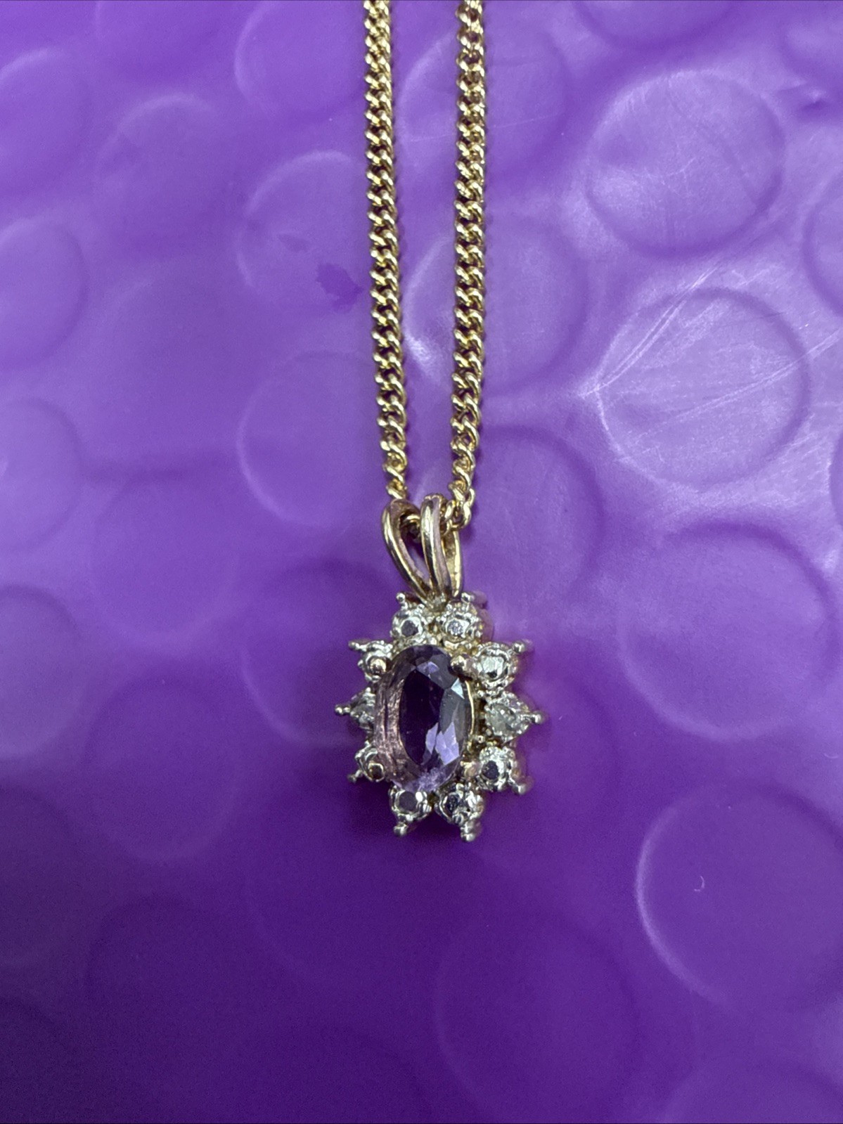 ⭐️Gorgeous Sterling Silver Gold Tone CZ Amethyst Pendant Necklace