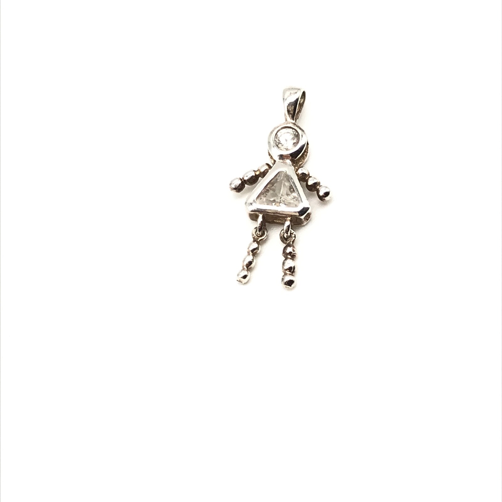 925 Sterling Silver April Birthstone Clear CZ Stick Figure Person Pendant