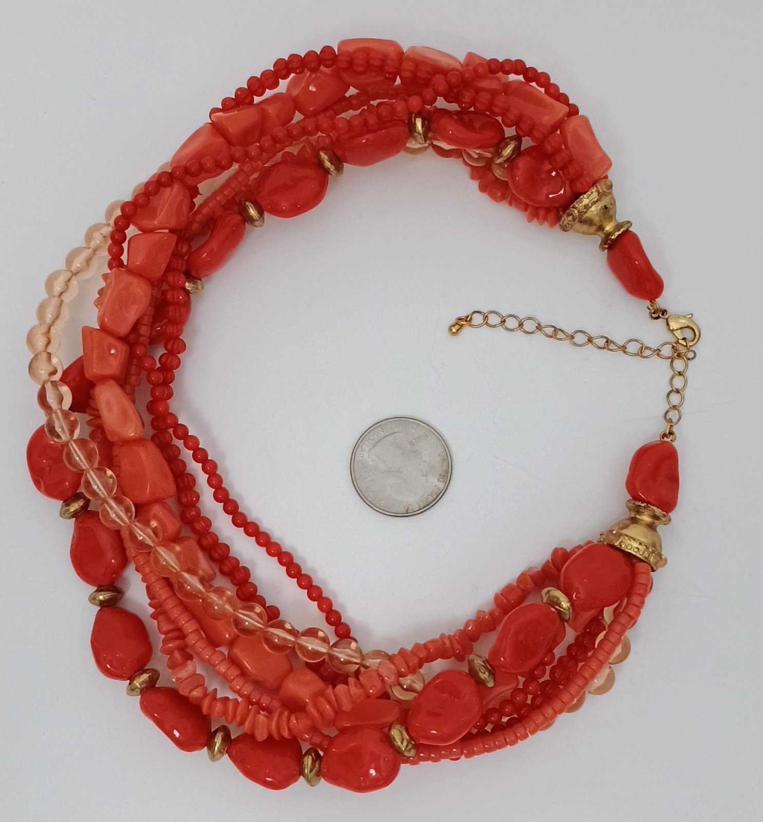 Vintage 60s-80s Multi Strand Faux Coral Chunky Statement Necklace Choker Style