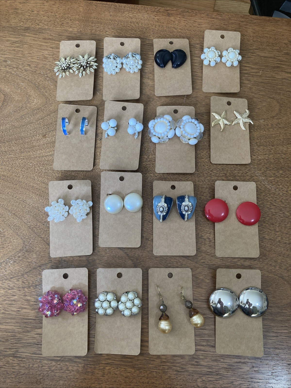 Lot 16 Pairs Vintage Clip On Earrings 1950s-1980s Retro MCM Costume Jewelry Mod