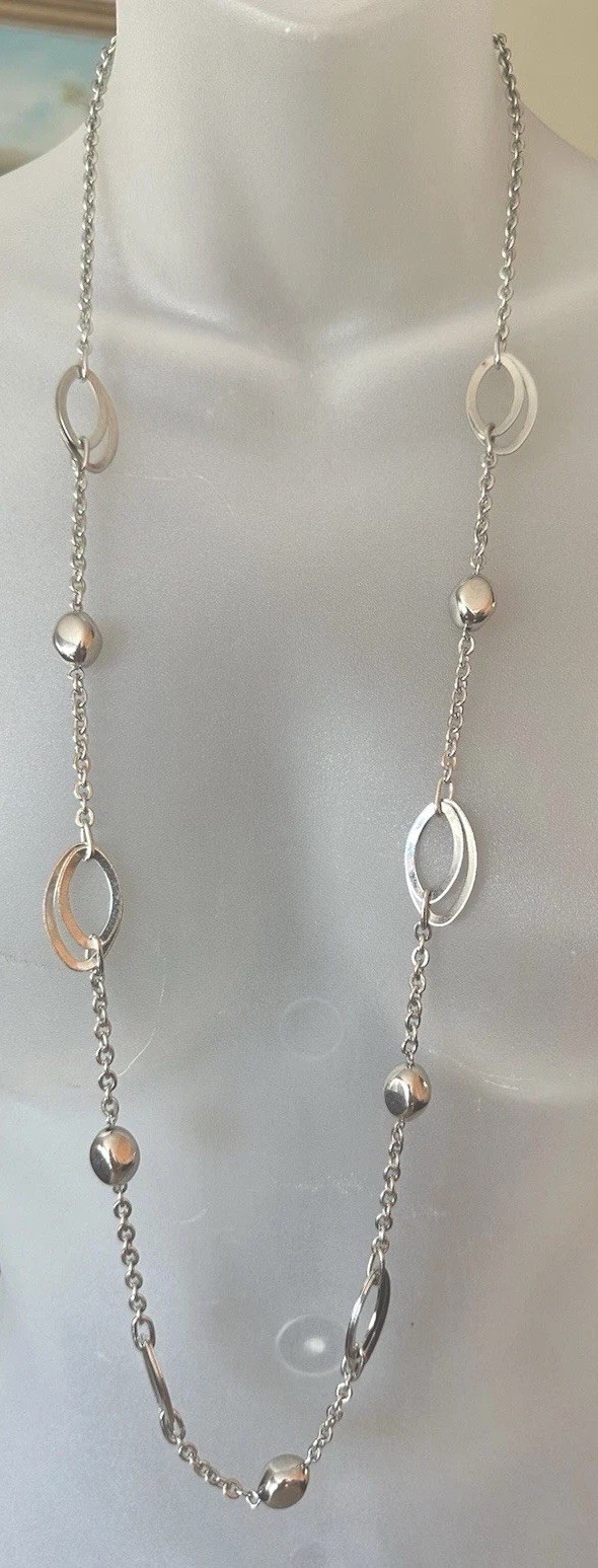 Vintage Shiny Silver Tone 35 “ end to end Necklace with Lobster Claw Clasp.