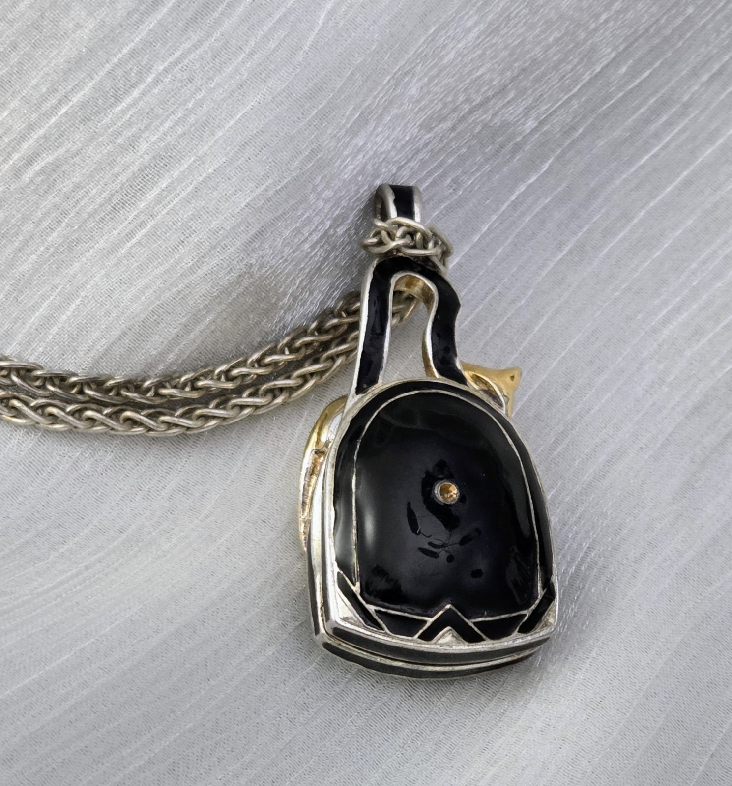 Vintage Edgar Berebi Limited Edition Cat Purse Trinket Locket Pendant Necklace