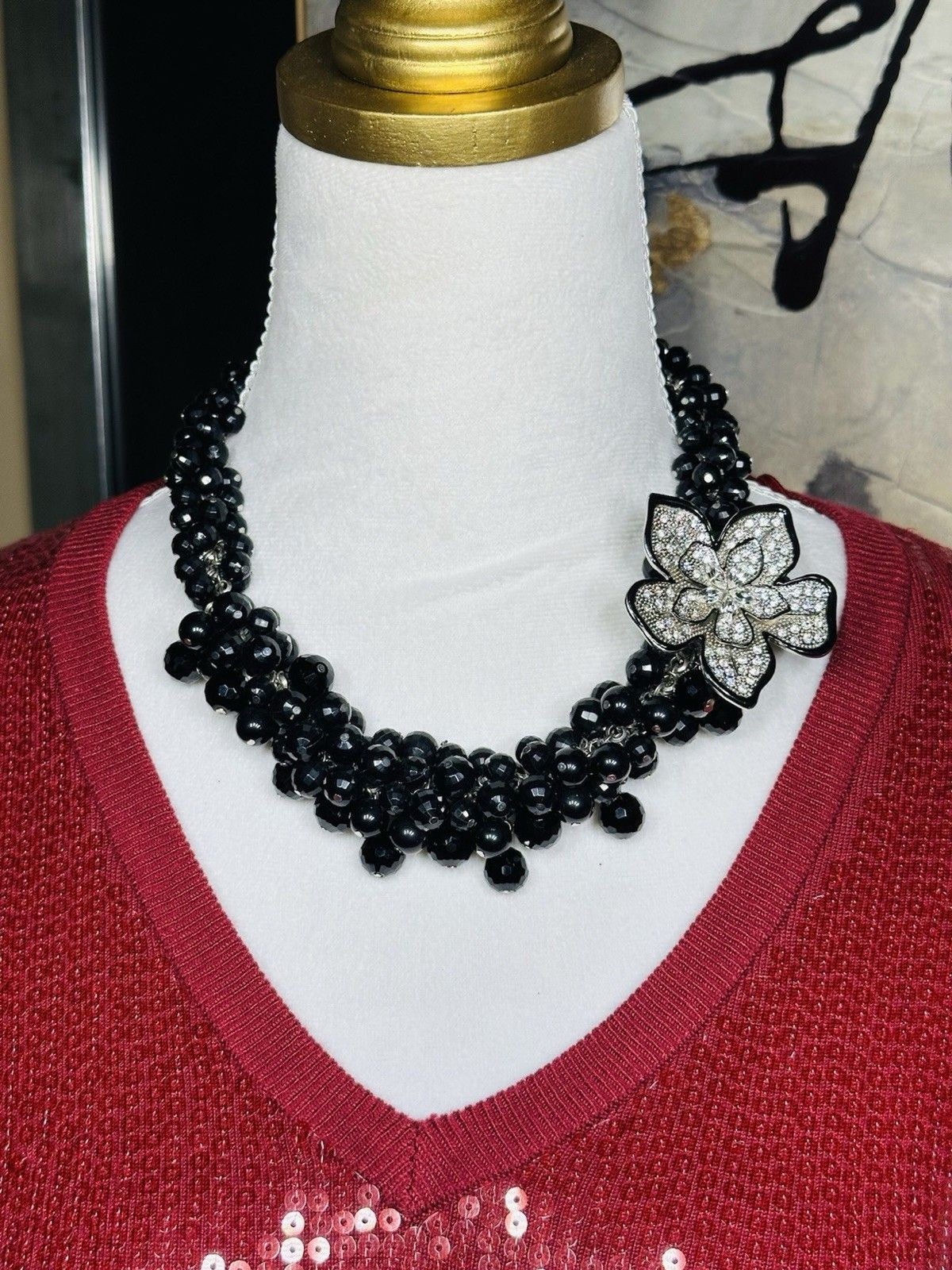 Vtg Faceted Multi-Strand Art-Deco Goth Glam Maximalist Chunky Statement Crystal