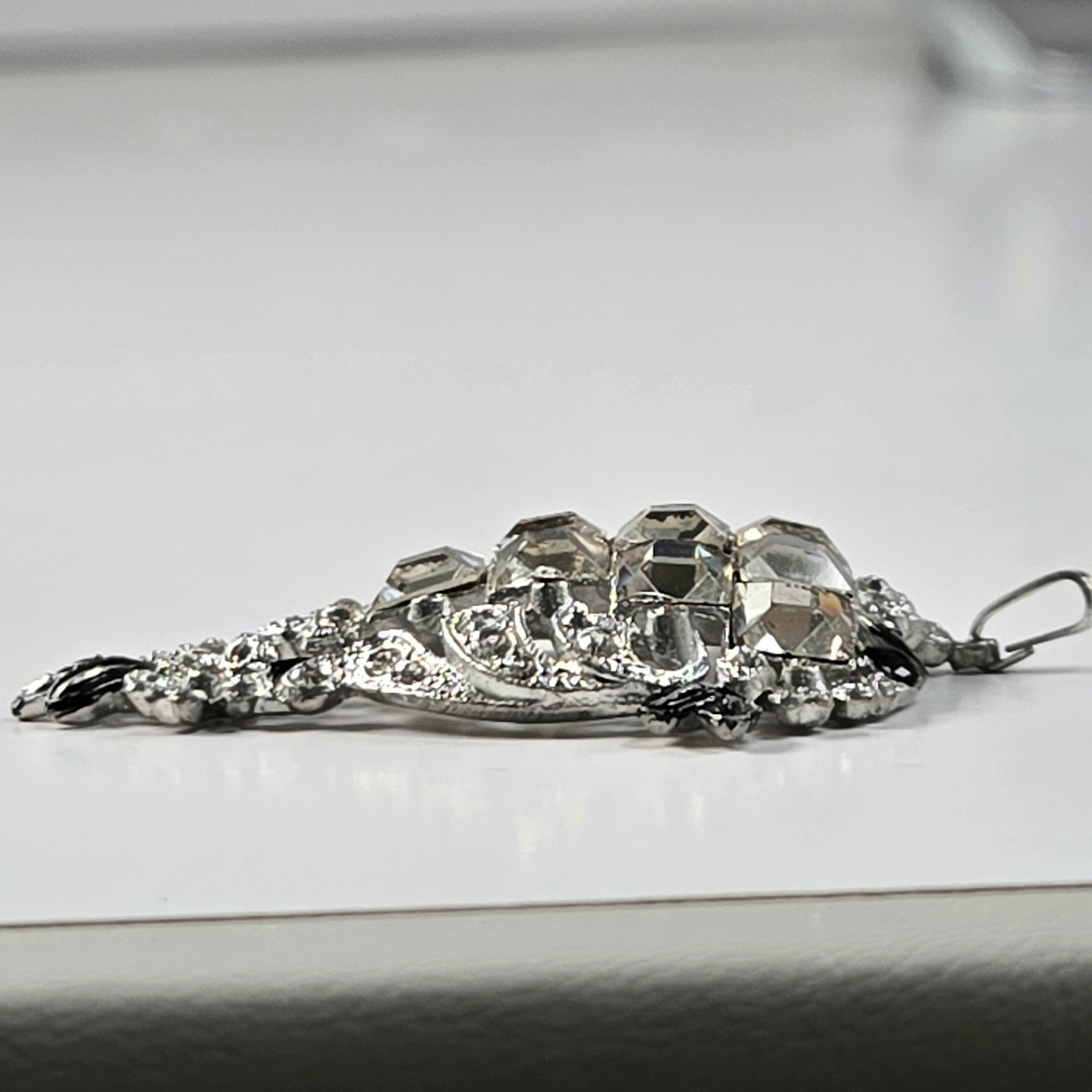 Art Deco Rhinestone & Black Enamel Lavaliere Pendant Only
