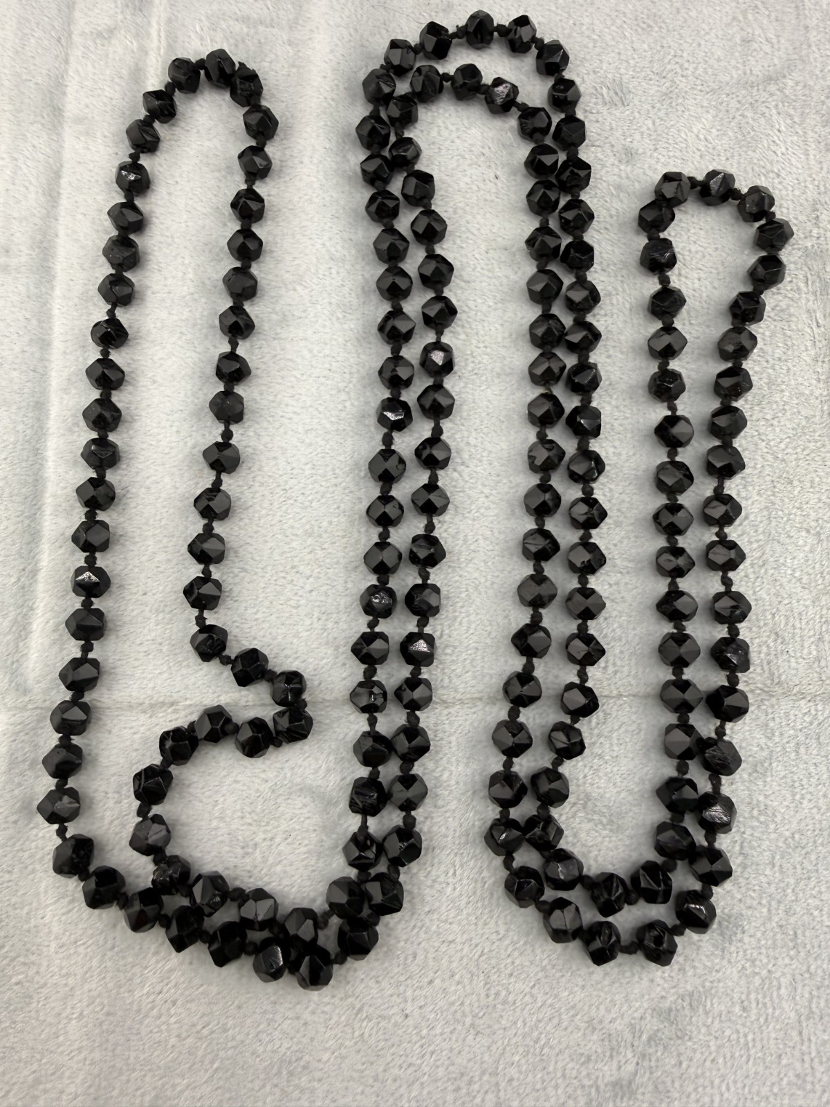 Vintage Black Glass Necklace Layered Multi Strand 60″