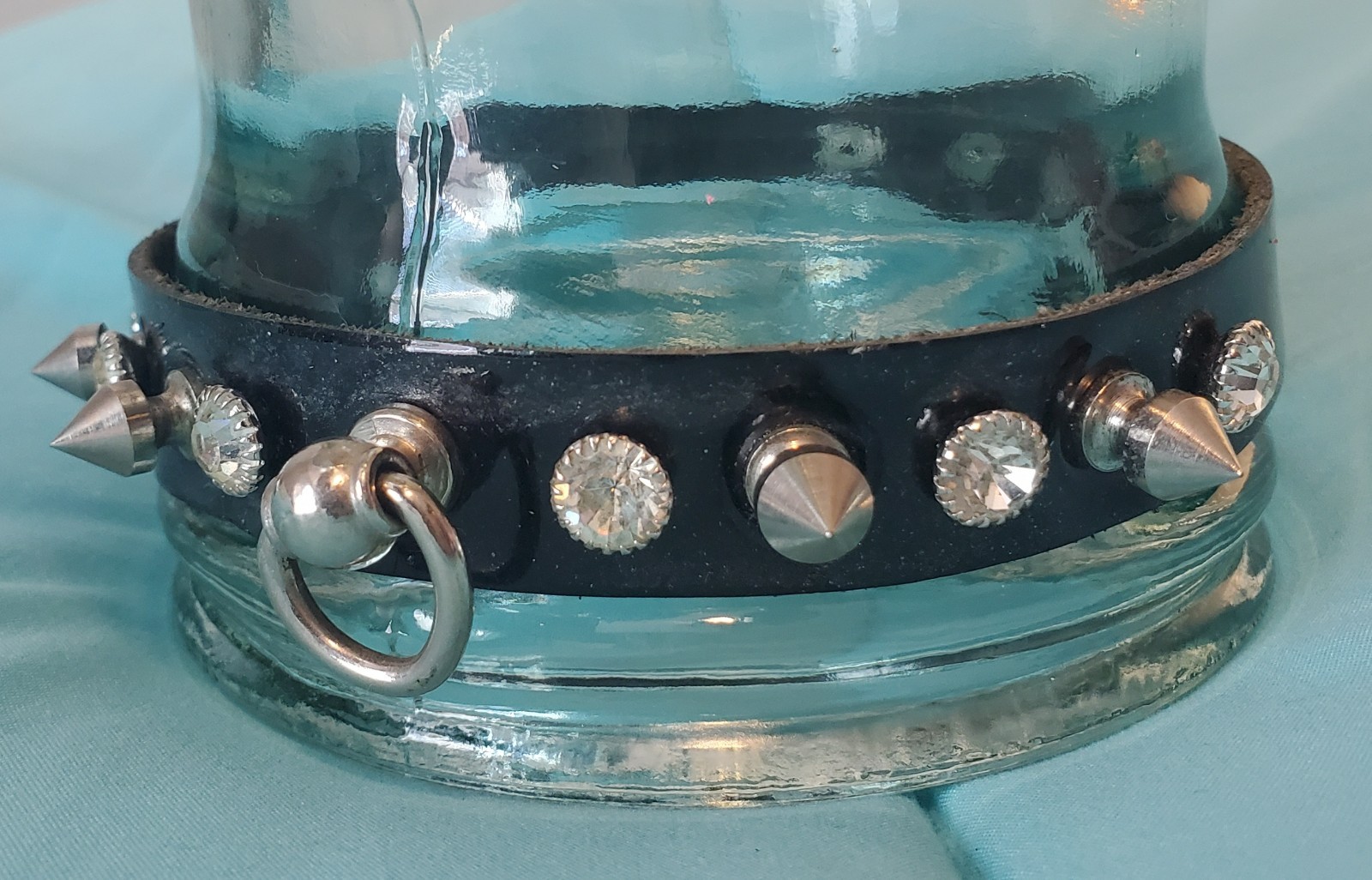 Vintage Black Patent Leather Spike Rhinestone O-Ring Choker Goth Punk