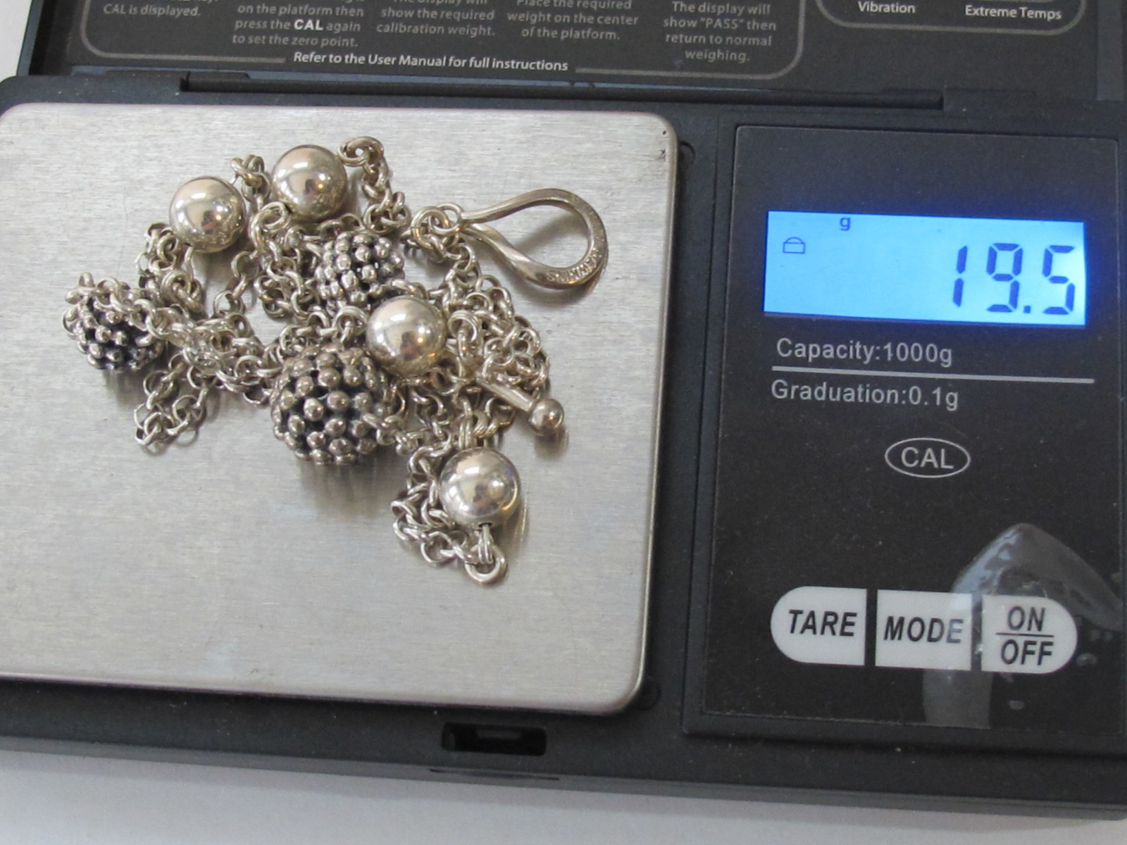 Vtg Michael Dawkins Sterling Silver Popcorn & Smooth Bead Station Necklace 22″