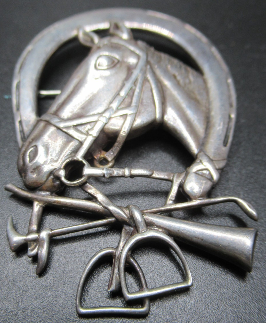 RALPH LAUREN Sterling Silver 925 Equestrian Horse Horseshoe Vintage Pin Brooch