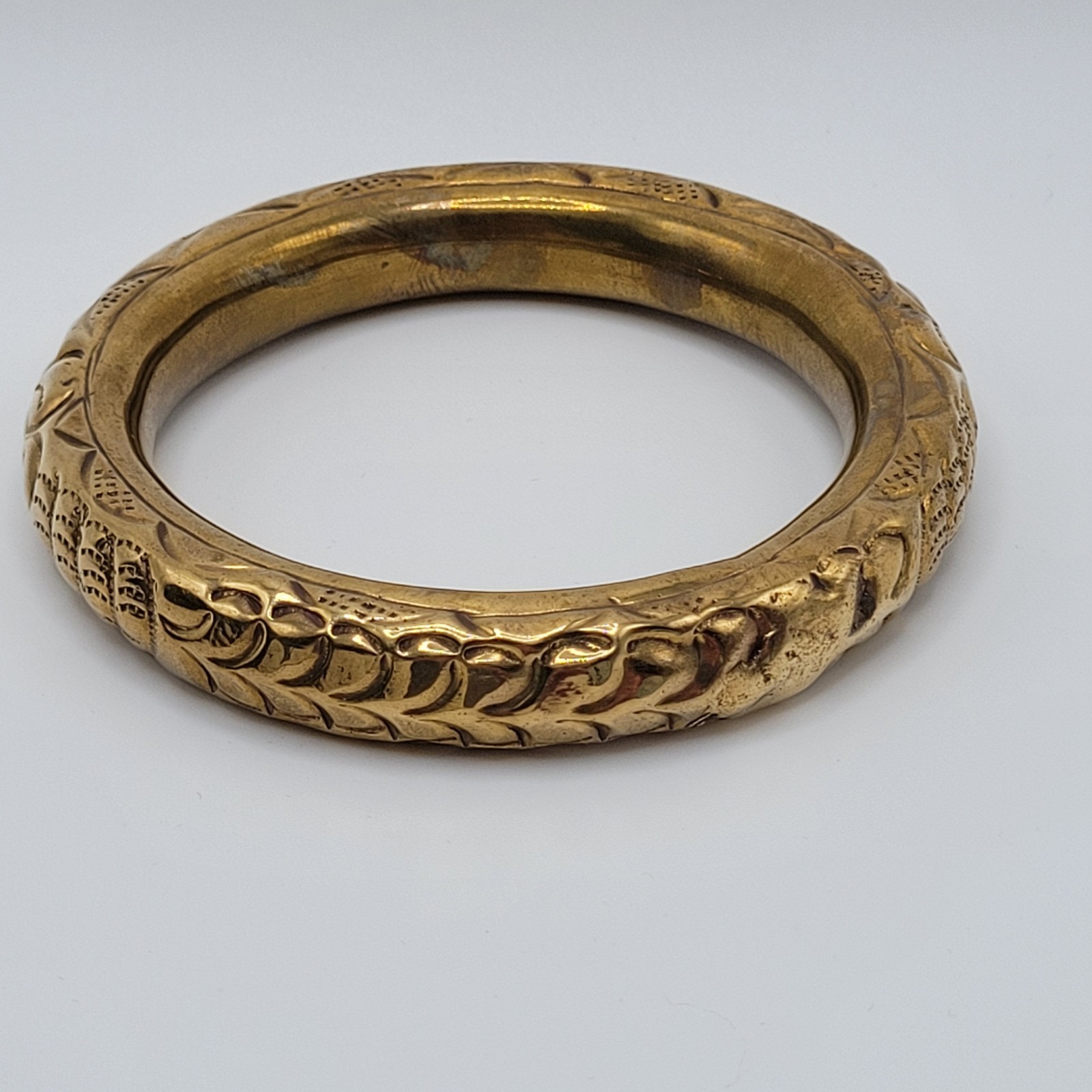 Chinese Wedding Chime Bangle Brass Repousse Chased Hollow Vintage Bracelet
