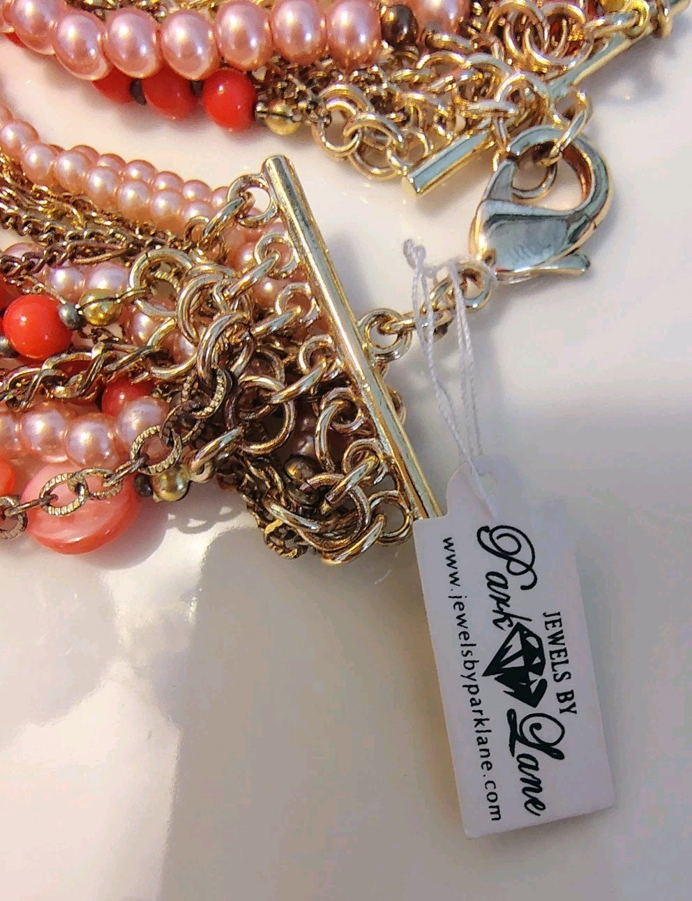 VTG Park Lane Faux Coral Gold Tone Waterfall Necklace Peach Shell Multi Strand