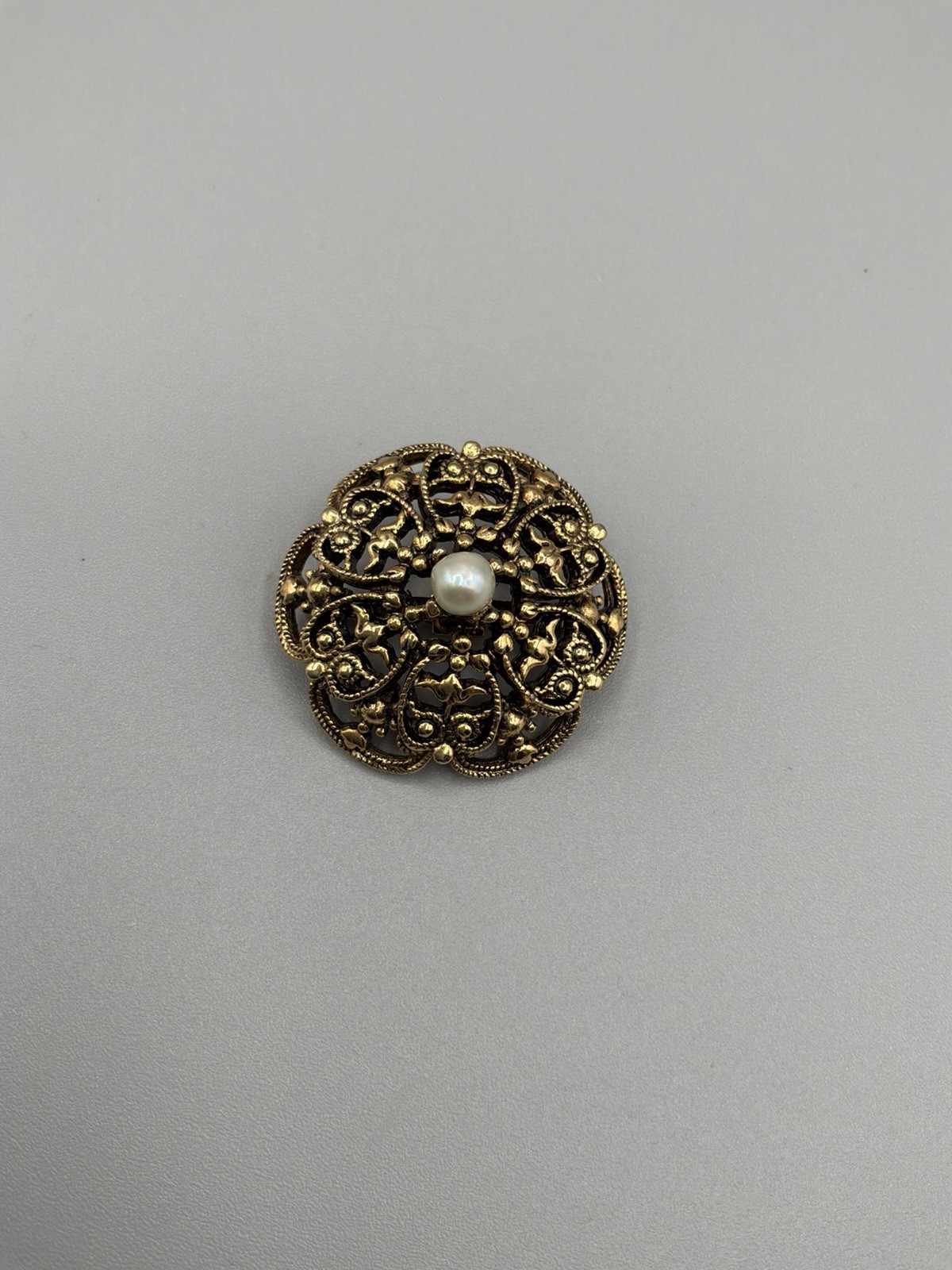 Vintage Signed TACOA Flower Pin Brooch Faux Pearl