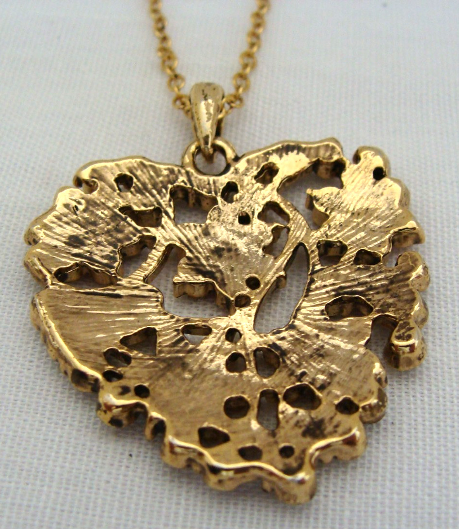 Gold-Tone Victorian Trading Co. Necklace With Red & Black Stone Heart Pendant