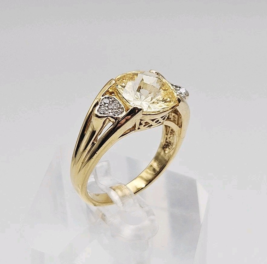 Sterling Silver Vermeil 4 CT Checkerboard Cushion Cut Ornate & White CZ Ring