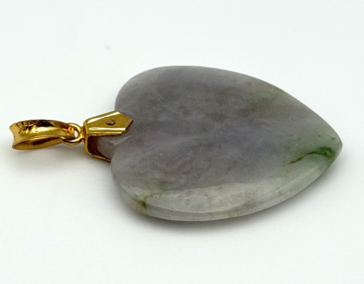 Vintage Jade Heart Pendant 14K Gold Bail Lavender Green Carved Jade Charm