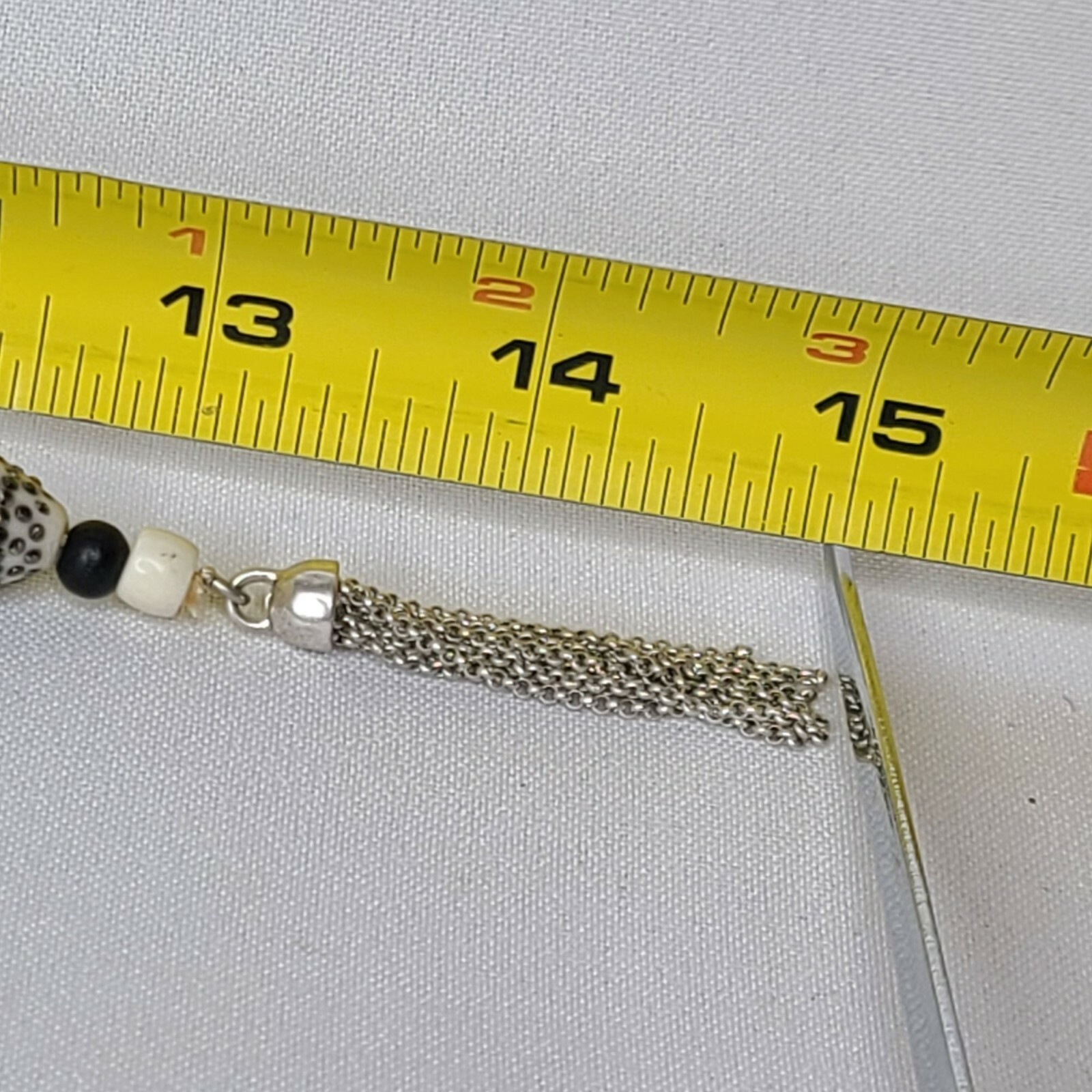 Leather Necklace Rhinestone Spotted Bead Tassel Chain Tassels