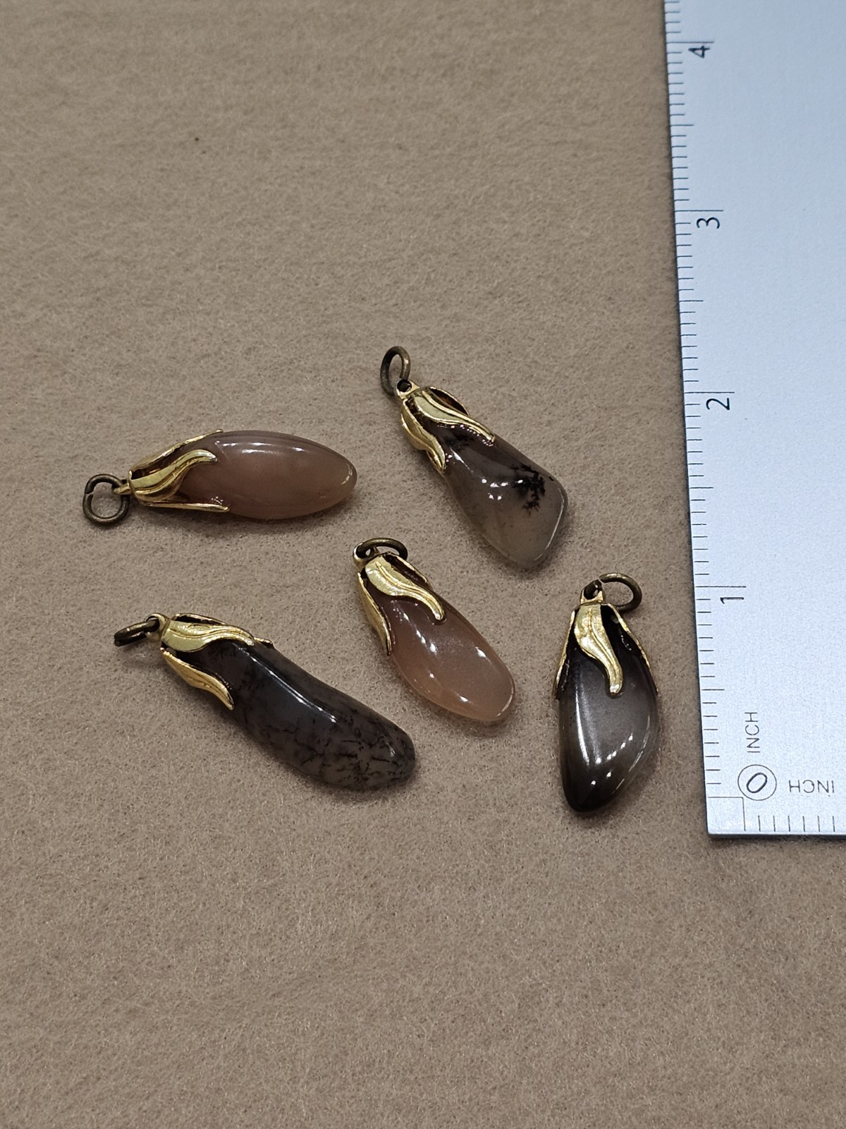 Gold Tone Pendant Charm Lot Metal For Bracelet Tumbled Stone Quartz Gem Rock