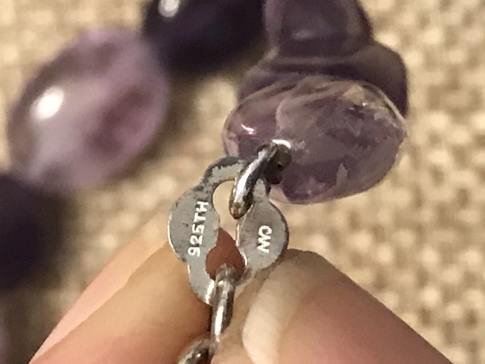 ESTATE ARTISAN “TH” AMETHYST NECKLACE 17-18” & BRACELET 7.5” SET STERLING SILVER