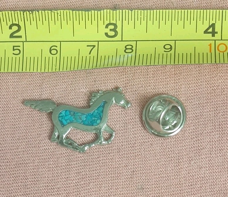 Beautiful Silver Tone and Turquoise Running Galloping Horse Stallion Lapel Pin