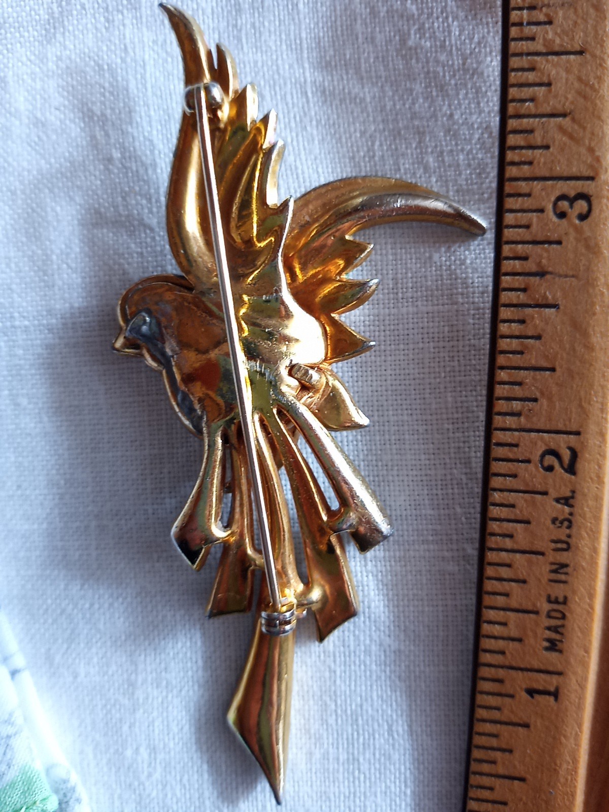 Vtg Coro? Clear Red Rhinestone Pink Blue Enameled Green Paradise Bird Brooch Pin