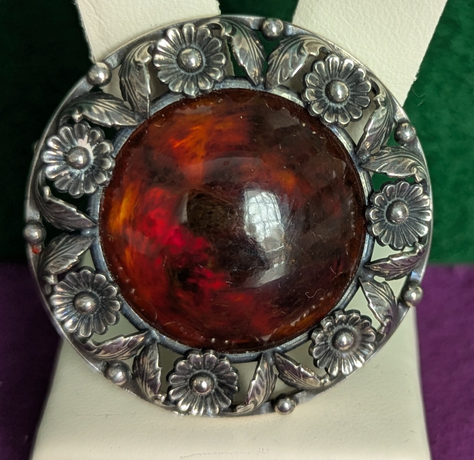 Vintage Sterling Silver Denmark NE FROM Amber Round Floral Pin Brooch Neils Erik