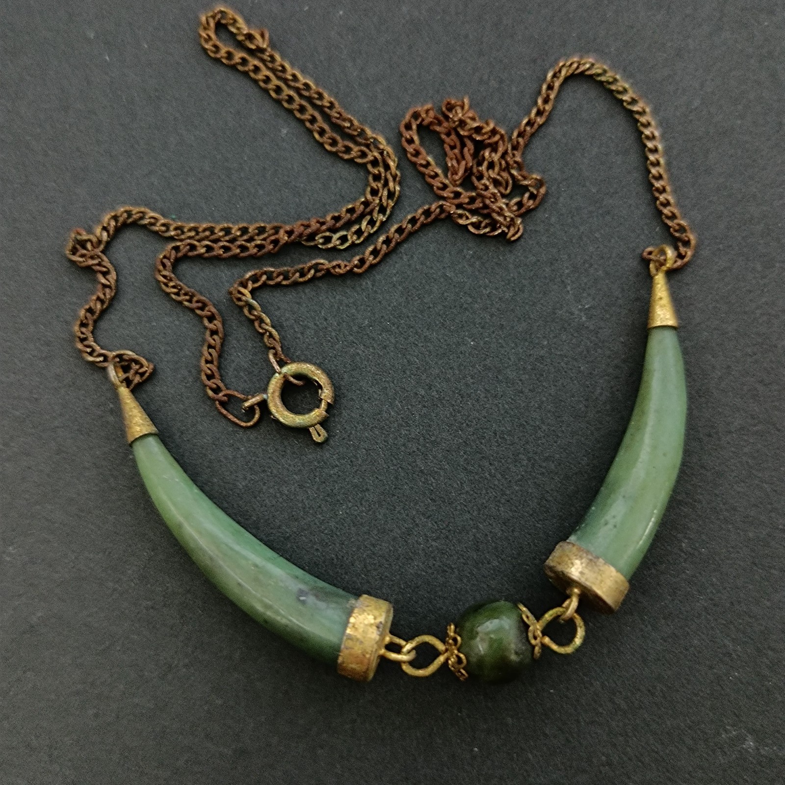 Vintage Boho Natural Green Stone Necklace Ethnic Artisan Earthy Folk Statement