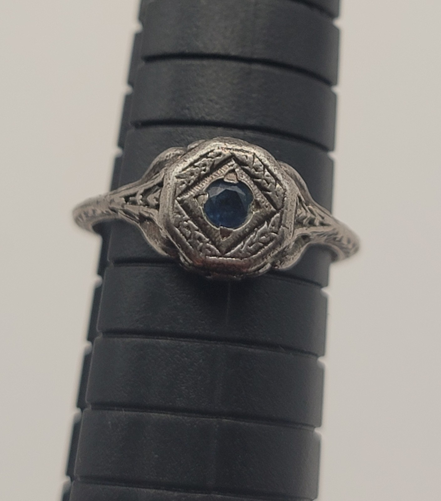 Tested Silver Blue Stone Art Deco Ring US Size 6