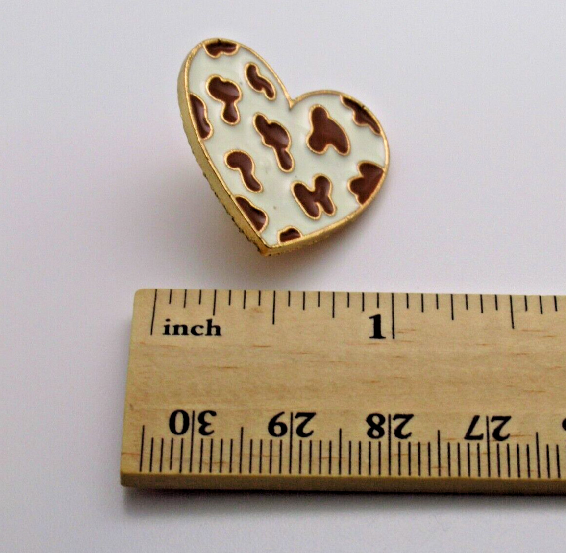 Cow Print Heart Lapel Pin Gold Tone Border Country Western Aesthetic