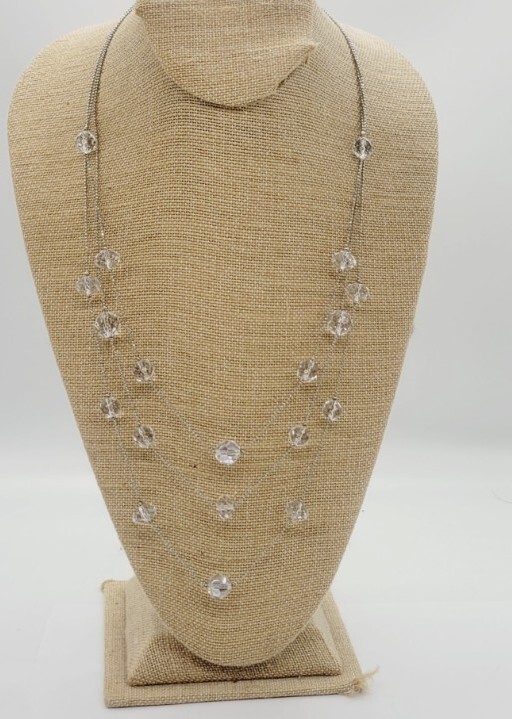 Layered Multi Strand Necklace LOT of 3 Clear Translucent Acrylic Bead Vintage