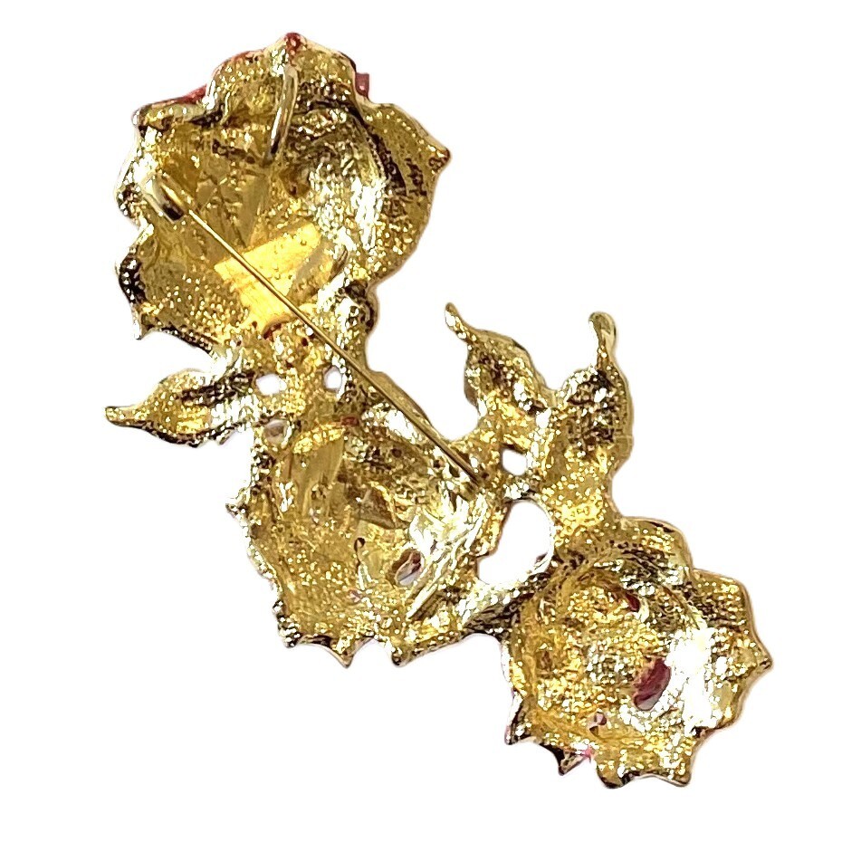 RHINESTONE FLOWER BROOCH/PENDANT! Stunning Rose Trinity Pin! Red & Pink Crystals